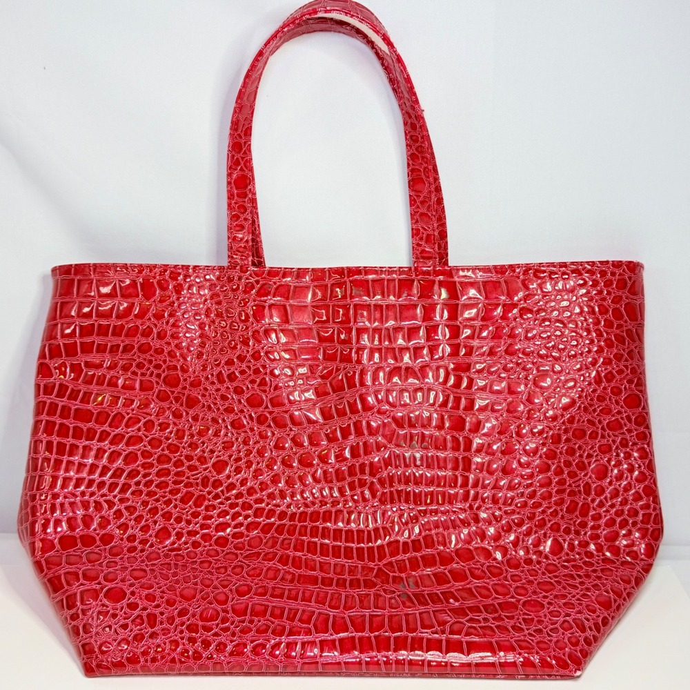 Bath & Body Works Red Crocodile Embossed Patent Faux‎ Leather Tote Bag